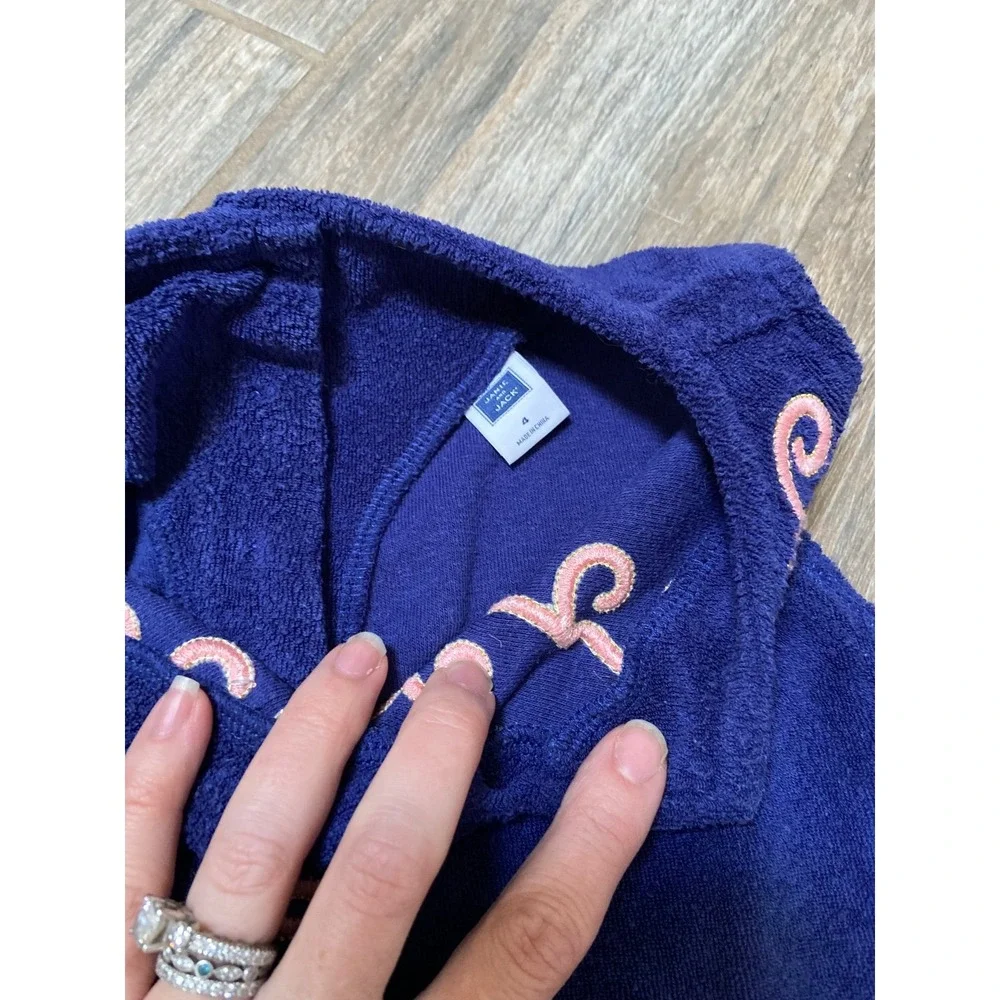 Janie and jack toweling‎ navy cover up with pink trim 4T